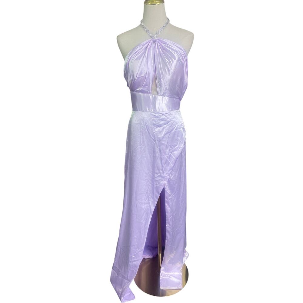 FORMAL SZ 6 S lilac purple satin embellished crystals formal maxi dress NEW B28